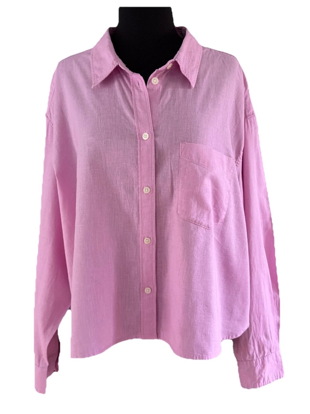 Gap Cotton Linen Oxford Crop Big Shirt Sugar Pink Relaxed Fit Size XXL
